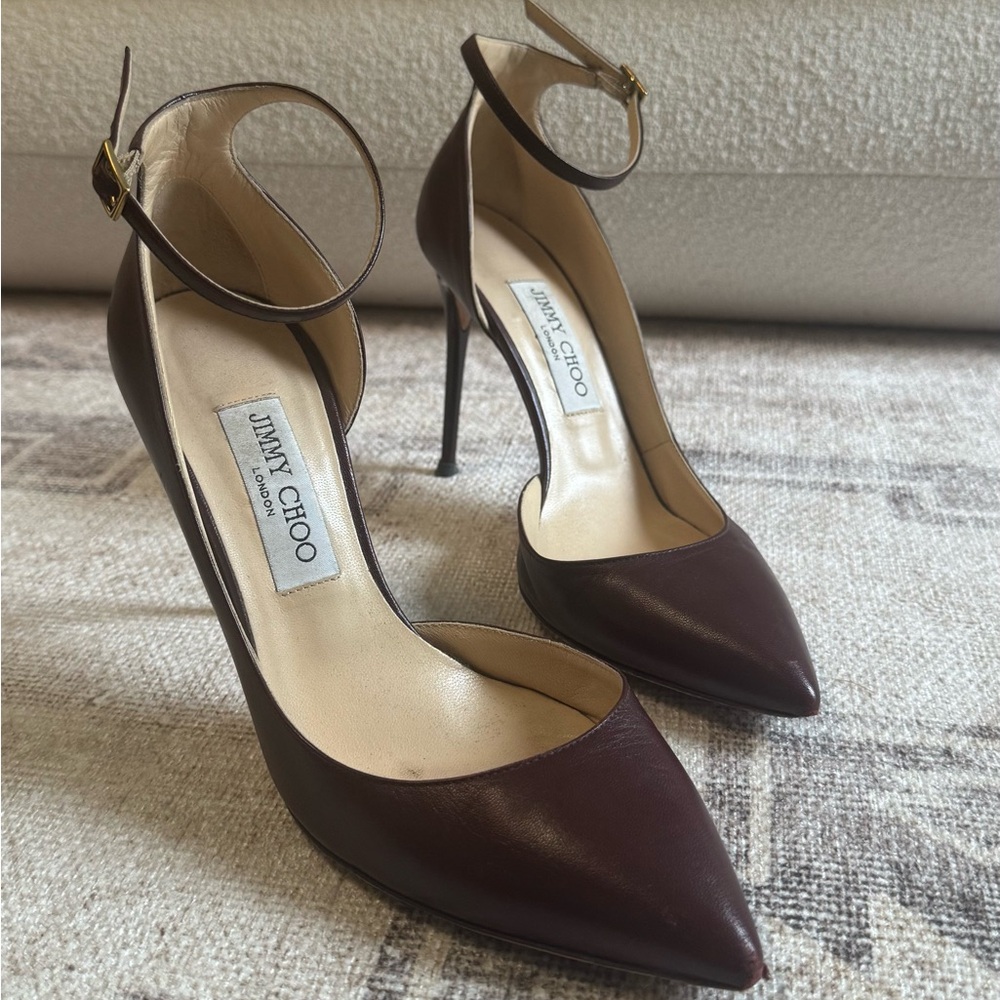 Jimmy Choo Lucy Mauve D'Orsay Leather Pumps Stiletto Heels EU 38.5